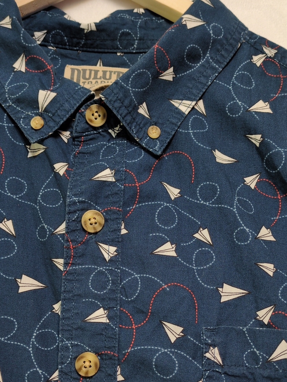 Duluth Trading Co Mens 2XL Paper Airplane Print Casual Button Down Shirt